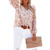 Fashion Women's Casual Tops Spring/Summer V-neck Lantern Sleeve Floral Chiffon Shirt Top with Lining Comfortable and Versatile T-shirt for Ladies