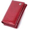 Women's Three-fold Wallet Made of Patent Leather Textured Genuine Leather ST Leather 22708 Red