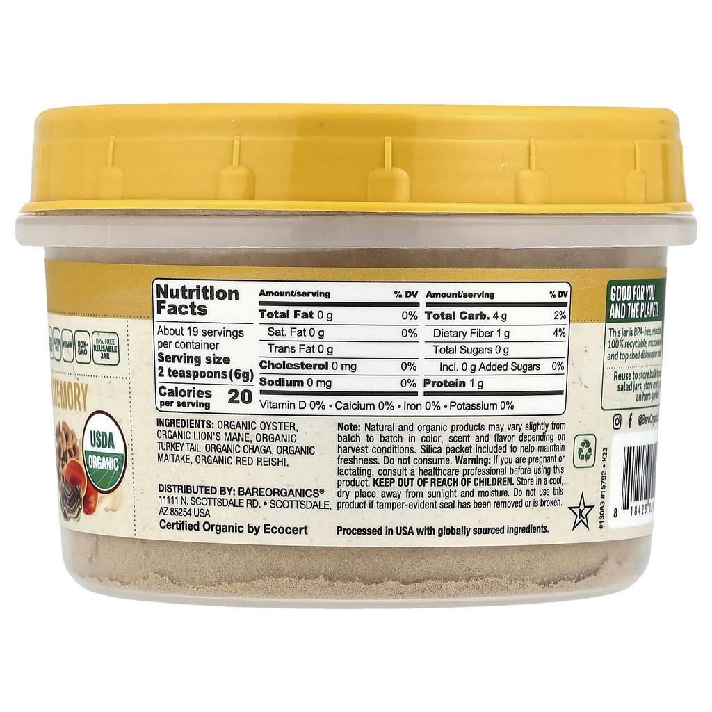 Органический грибной порошок для памяти, смесь из 6 грибов, 114 г(4 унции)