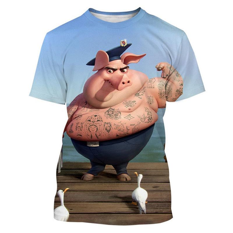 Cute Men and Women Guitar and Pork 3D Printed T-shirt, Imitating Animal Fun Summer Clothing, Round Neck, Short Sleeves, Casual