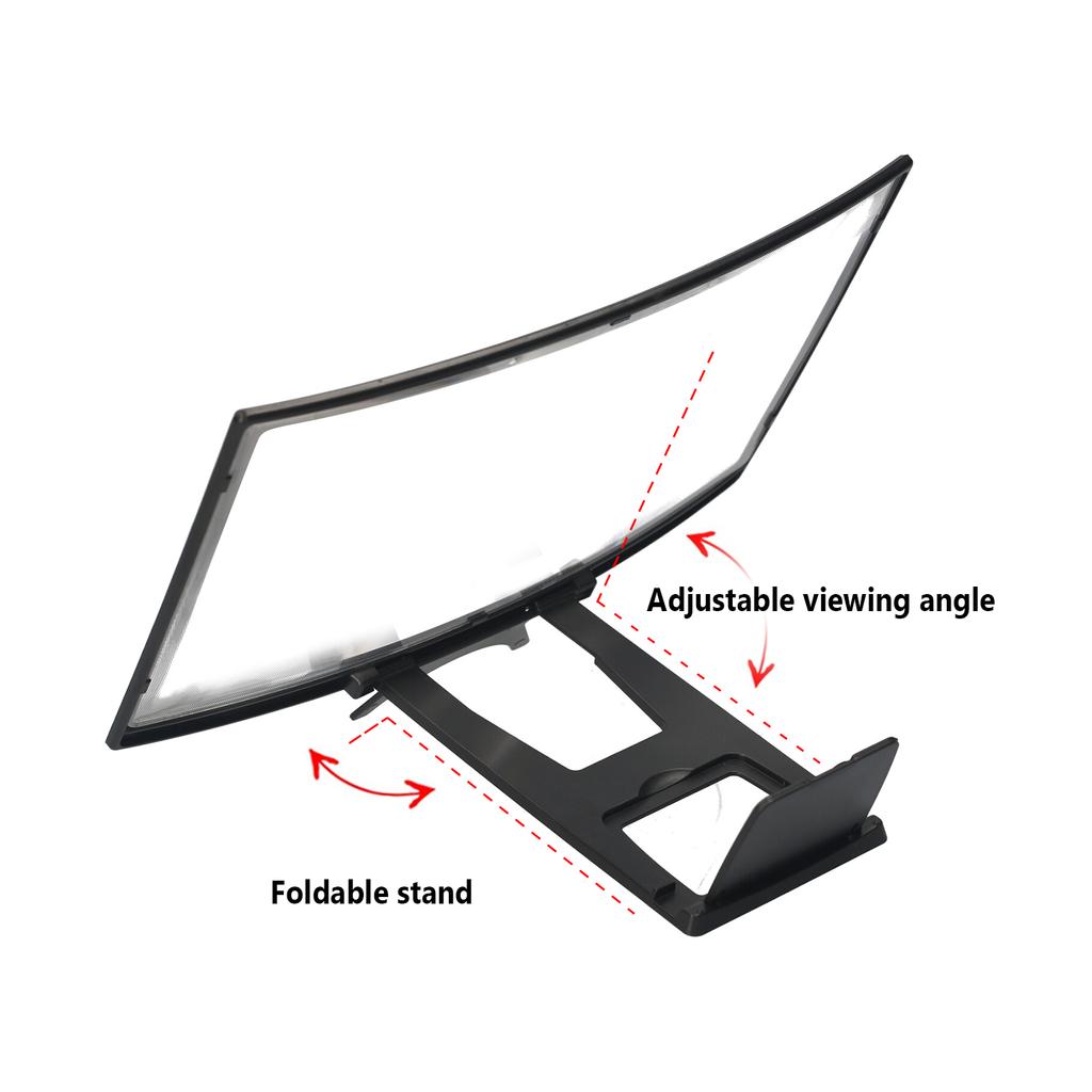 12 inch Phone Screen Magnifier 3D Curved Screen Amplifier for Cell Phone Foldable Screen Enlarger Smartphone Stand for