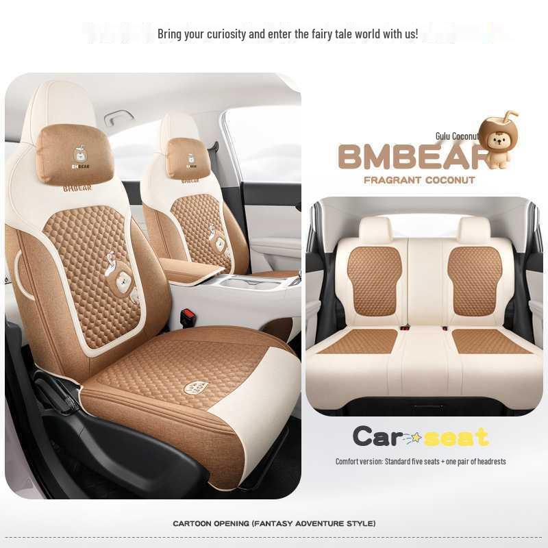 Universal Cartoon Linen Seat Cover for Geely Vision - Full Coverage, All-Season Cushion