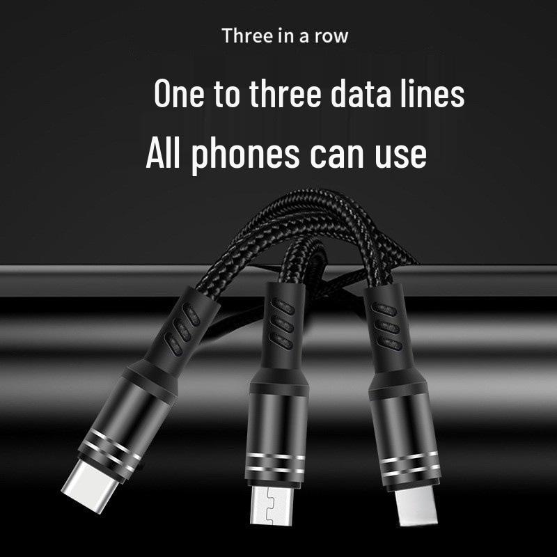 3A Fast Charging Braided Cable: One-to-Three USB, Type-C, Apple Compatible