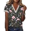 Women's Fashion Casual Summer Spring Flower Pattern Print Short Sleeve V-Neck Blouses & Shirts