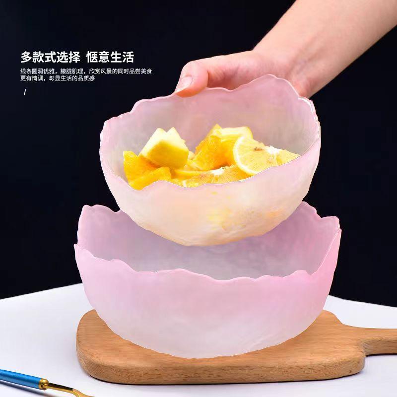 Glass Bowl Gradient Salad Bowl Fruit Large Pink High Value Small Round Salad  Lotus Fog Bowl Kitchen Tableware