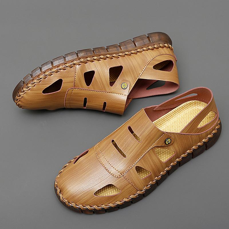 FashionFashion Men Sandals Non-slip Cool Sneakers Lighted Summer Flat Classic Wearable Hollow Out Shoes Breathable Casual Leather Shoes