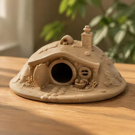 Fairy Tale Garden Accessory 3D Printed Fantasy Hobbit House Ornament for Small Pet Shelter, Cave Animals Hideout, Miniature Micro Landscape Halloween