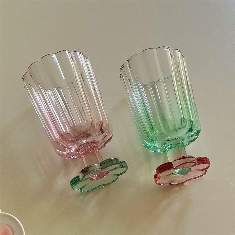 Korean Simple Ice Cream Dessert Cold Drink Cup Glass Court Style Flower Shape Tall Glass Color Matching Champagne Red Wine Glass