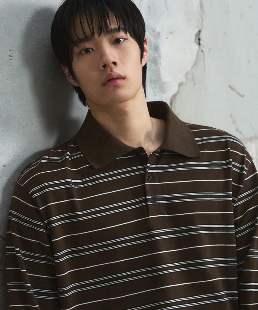 DRAW FIT Multi-Stripe Broad Pique T-Shirt [Dark Brown]