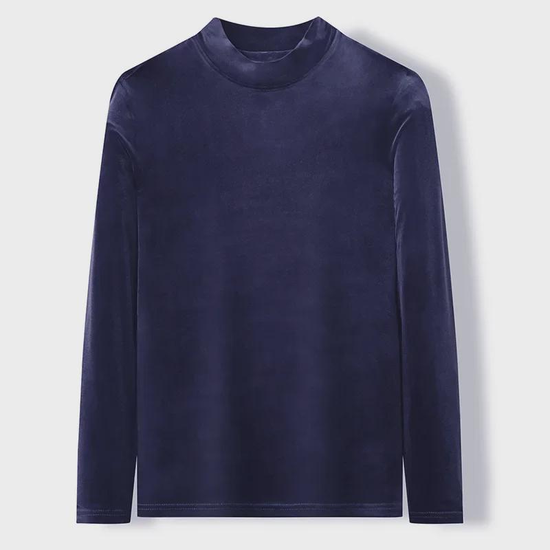 Мужская футболка из золотистого бархата с полувысоким воротником и длинными рукавами на осень/зиму 2022 г.