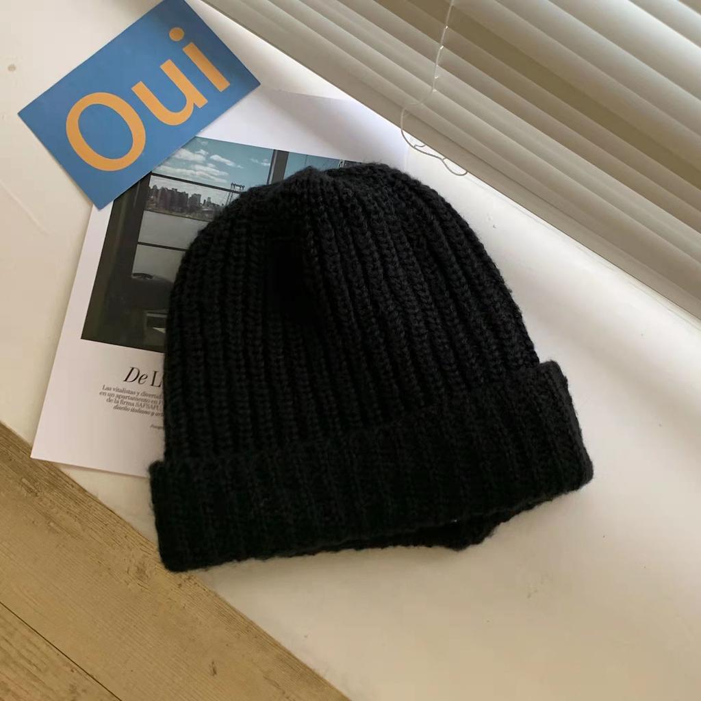 Hat Winter New Knitted Wool Hat Female Japanese Autumn and Winter Ear Protection Warm Pile of Hats Solid Color Caps for Women