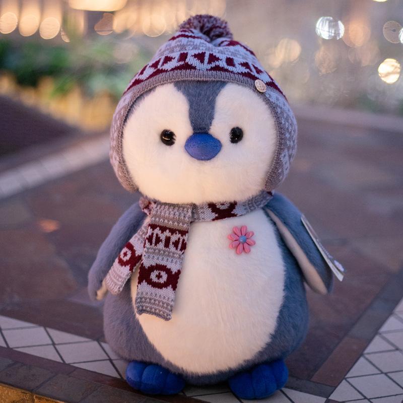 Japanese Little Penguin Doll Cute Christmas Scarf Hat Soothing Doll Plush Toy Girls Children'S Gift