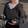 Casual Hood Sweatshirt Women Zip Up Hoodies Solid Harajuku Long Sleeve Shirt Oversized Crop Tops Female Loose Jackets Coat