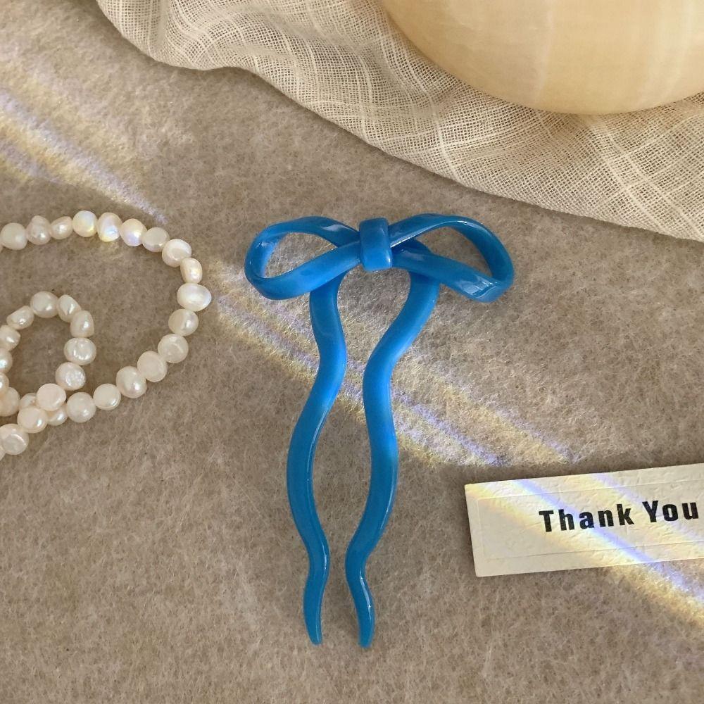 Multicolor Acetic Acid Bow Hair Stick Chinese Style Pan Hair Fork Cute U-shaped Hairpin Ladies