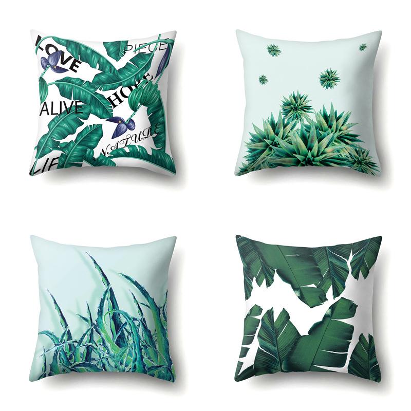 Polyester Pillow Case Nordic Ins Style Plant Flower Print Peach Leather Velvet Cushion Cover Car Waist Cushion Cover