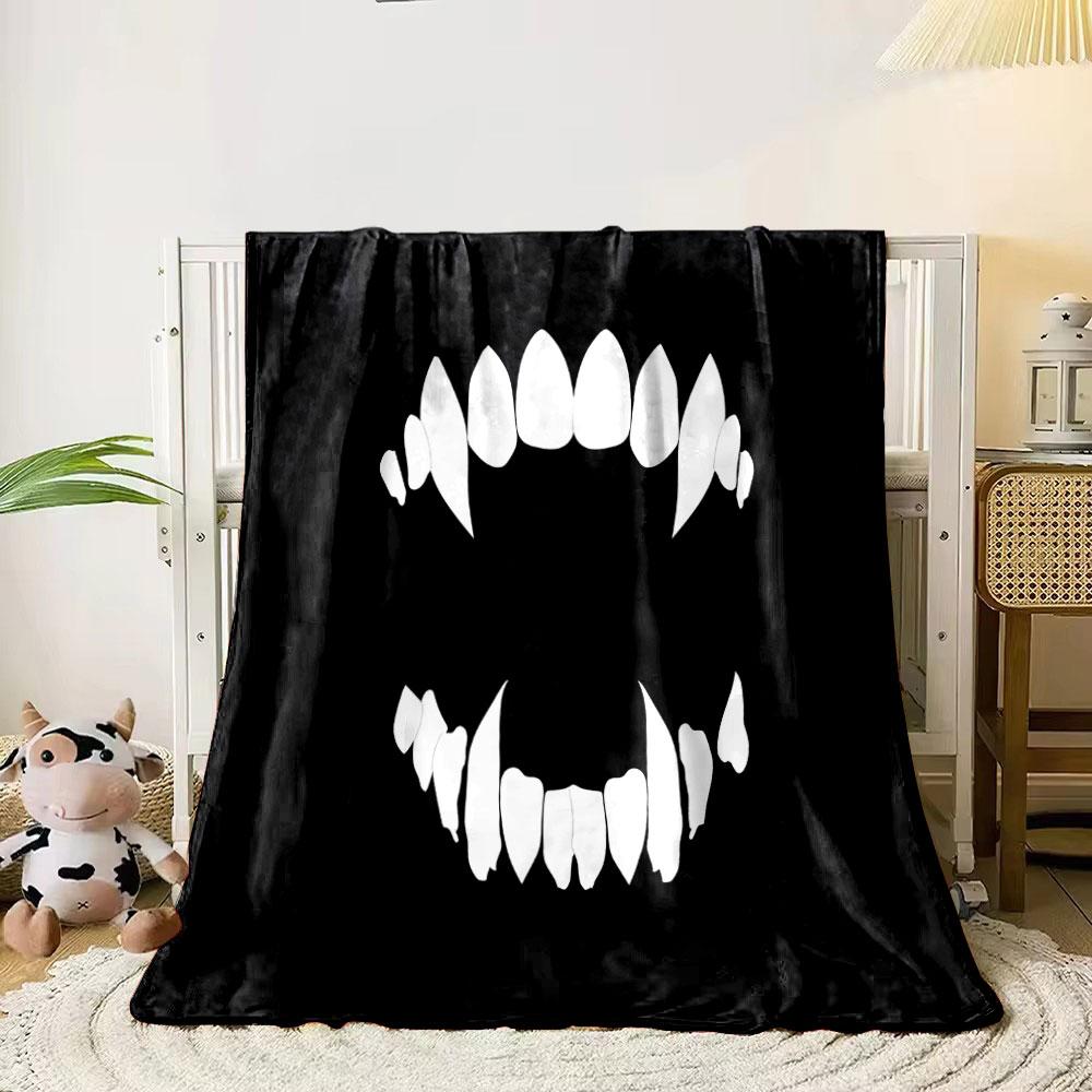 Vampire Fang Design Black and White Art print blanket soft and cozy perfect for the living room bed sofa or a nap,gift