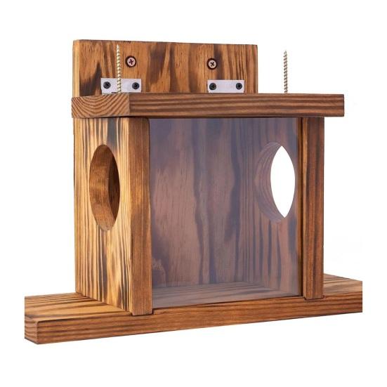 Деревянная коробка для кормления белок, большая кормушка для бурундука из сосны, прозрачная акриловая передняя панель, кормушка для фруктов кукурузы с откидной крышкой для садового патио