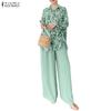 Women Long Sleeve Print Blouse and Pants Casual Two Piece Suit Sets
