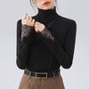 Women Bottoming Tops Slim Fit High Collar Long Sleeve Shirt with Slit Lace Cuffs Solid Color Jumper Tops