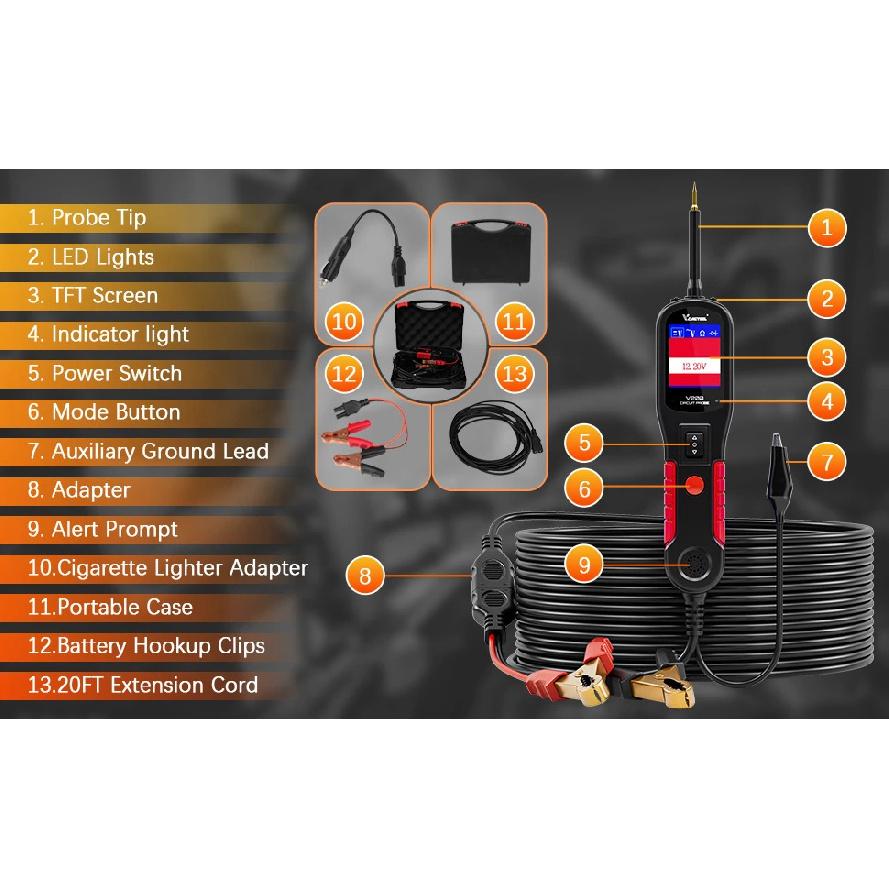 VDIAGTOOL V200 Автомобильный электрический тестер цепи 6В-30В Автомобильный набор зондов питания Тестер электрической системы ЖК-дисплей Тестер напряжения