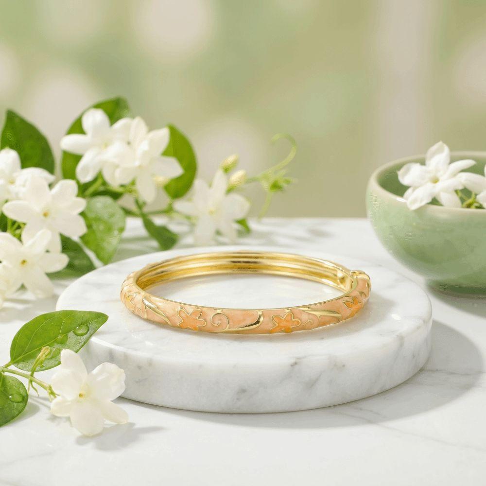 Five-Petal Flower Enamel Bracelet Vintage Enamel Dropped Glaze Bangle Minimalist Jewelry