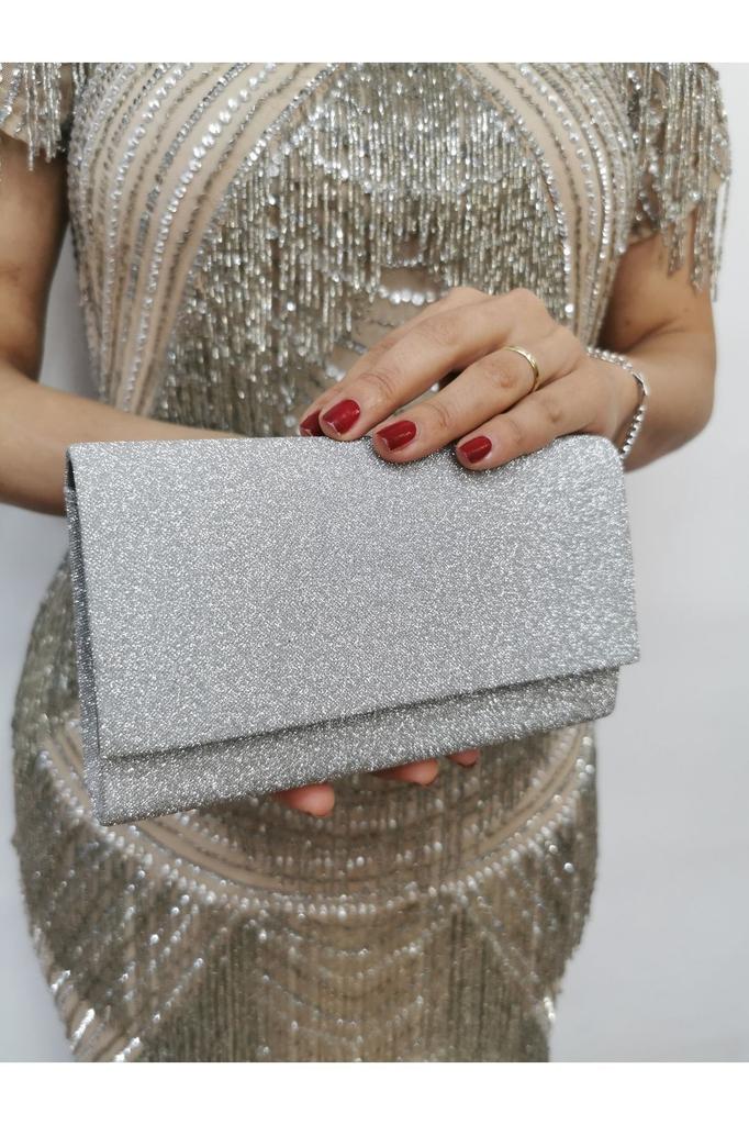 Women's Evening Dress Bag Women's Crystal Silvery Silver Evening Dress Clutch Portfolio Chain Strap Hand Wedding Evening Bag