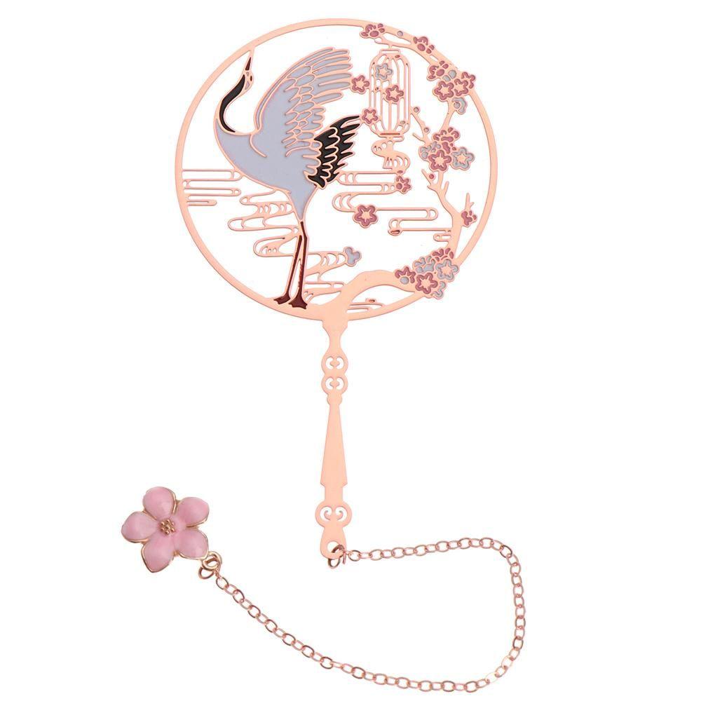 Chinese Style Koi Pendant Peacock Tassel Brass Bookmark Group Fan Shape Book Clip Pagination Mark