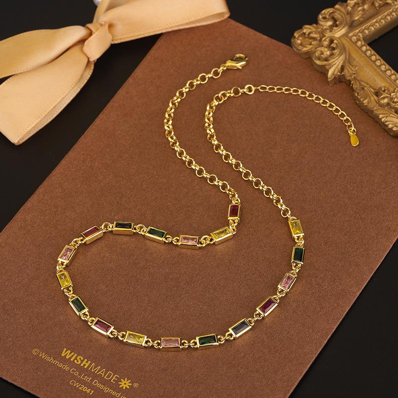 Jewelry Women'S Necklace South American Shining Color Matching Glass Stone Versatile Sexy Necklace Bracelet