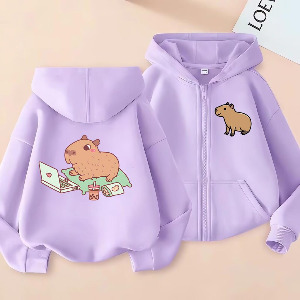 Zip Up Hoodie Kawaii Kids Capybara Children's Hoodie Zipper Children Capibara Sweatshirt Manga Clothes Kid Girl Boy Top Hoody