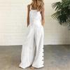 Women'S Retro Art Solid Color Sleeveless Side Pocket Casual Wide Leg Side Buckle Jumpsuit