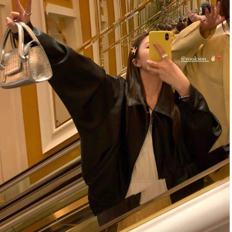 Женская ретро-мотоциклетная куртка из искусственной кожи, облегающая фигуру, весенне-осенний стиль.