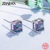 925 Sterling Silver 11mm Square Pink Zircon Earring for Women Wedding Jewelry