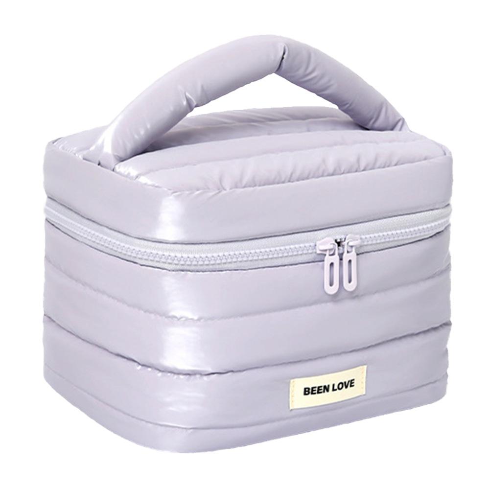 Пухлый стеганый косметический органайзер для женщин, дорожная сумка-органайзер для макияжа, косметичка, большая вместимость, на молнии, с ручкой