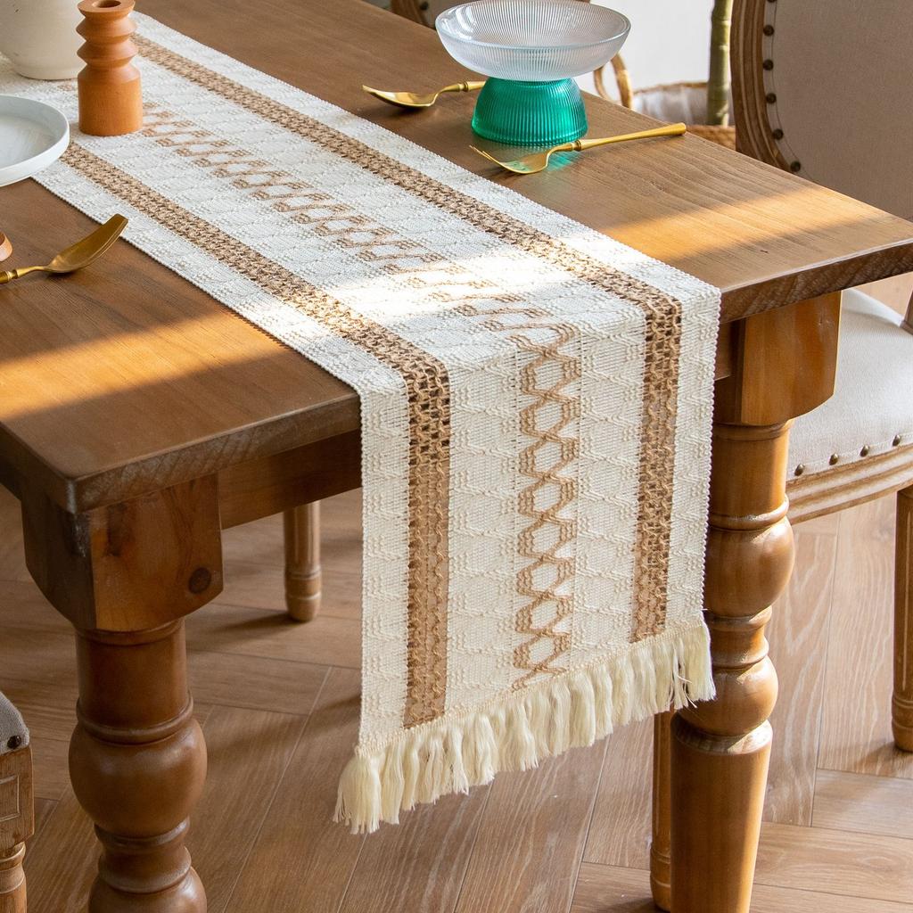 Интерьерный коврик Декоративная скатерть для обеденного стола Столовая дорожка Длинный коврик для стола Ткань с плетеным покрытием из хлопка и льна Ретро Классический Дом