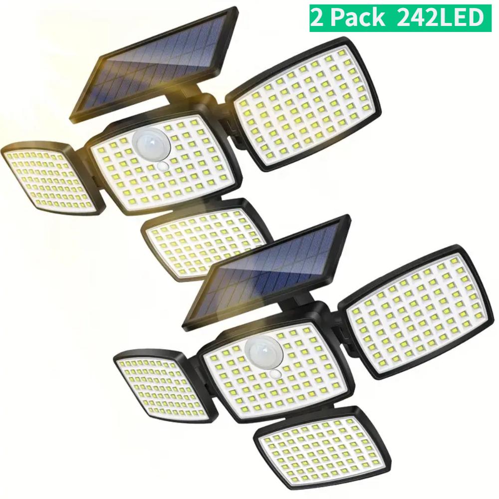 1/2 шт. Наружные солнечные фонари с 242 светодиодами, датчиком движения, 3 режимами, водонепроницаемые солнечные прожекторы для патио, сада, настенный светильник