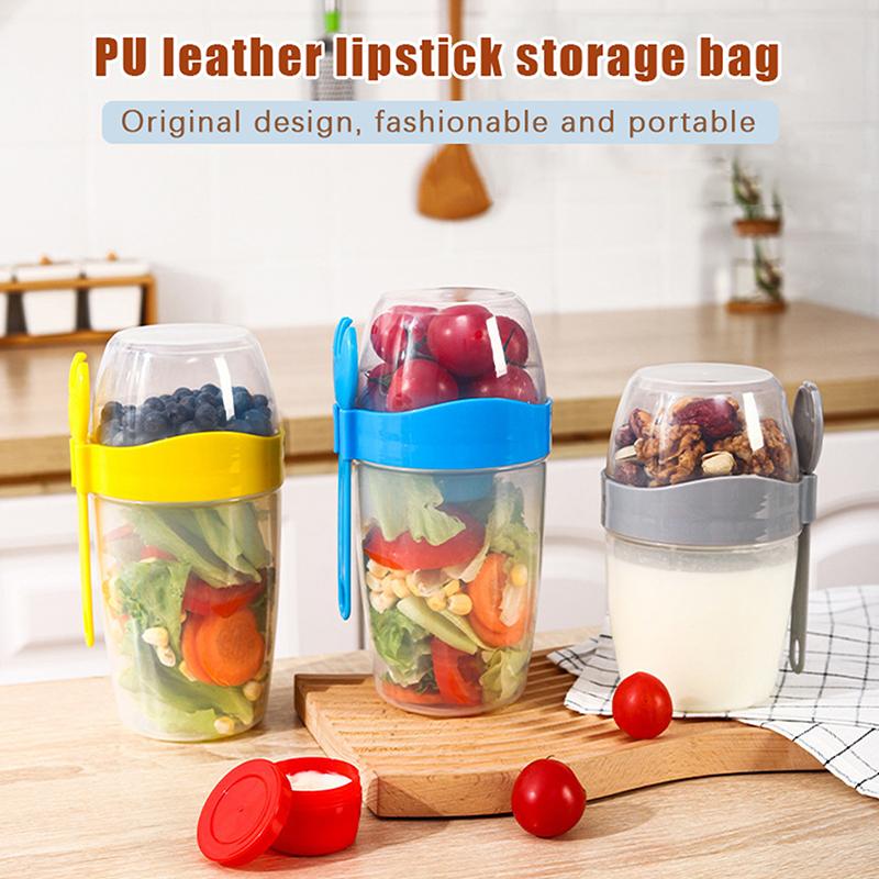 Чашка для завтрака, фруктов, овсянки, йогурта, салата с крышкой, ложка, двухслойная портативная чашка для хранения еды для фитнеса, снижения веса