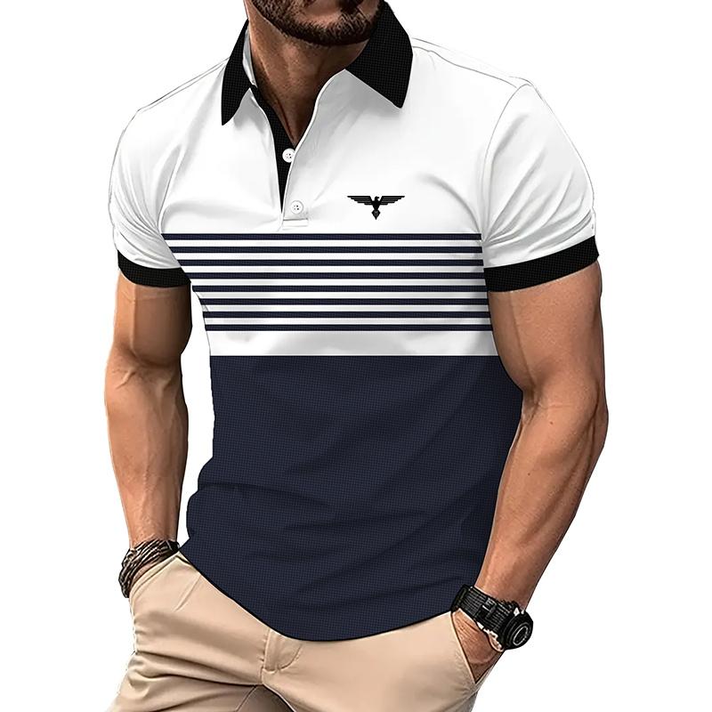 Men Summer Casual Sport Lapel Polo Shirt , Men Slim Fit Business Short Sleeve Stripe Polo Shirt .