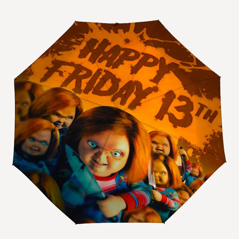 1pc Chucky's Friday 13th Enthusiasts Automatic Opening and Closing Umbrella - Small Umbrella Suitable for Various Occasions I021