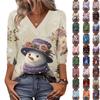 Women's Loose Comfortable Casual Fashion V-Neck Christmas Print 3/4 Sleeve Top
