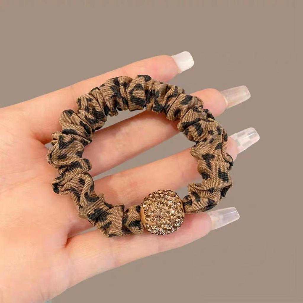 Женская эластичная резинка-скранчи со стразами, леопардовая, кофейная и черная