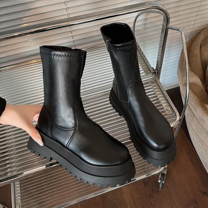 Модные женские сапоги на толстом каблуке и платформе до колена, модные туфли на молнии в стиле панк, лаконичные длинные женские сапоги Botas De Mujer