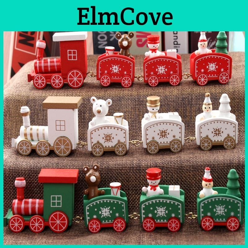 Train Wood Painted Christmas Christmas Decoration For Home With Santa Bear Xmas Kid Toys Gift