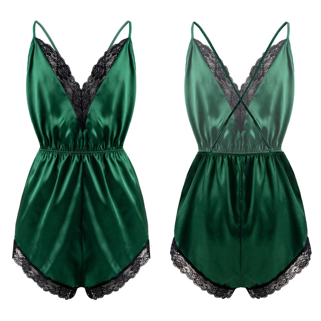 Мужское сексуальное женское белье на тонких бретельках с кружевной отделкой из атласной пижамы Комбинезон Ночное белье