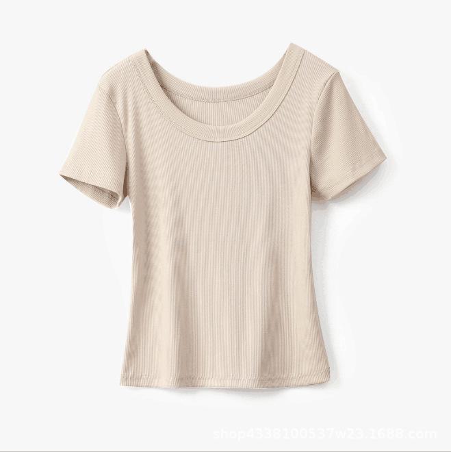 2024 Women's U-Neck Cotton Short-Sleeve Loose Slim Fit T-Shirt