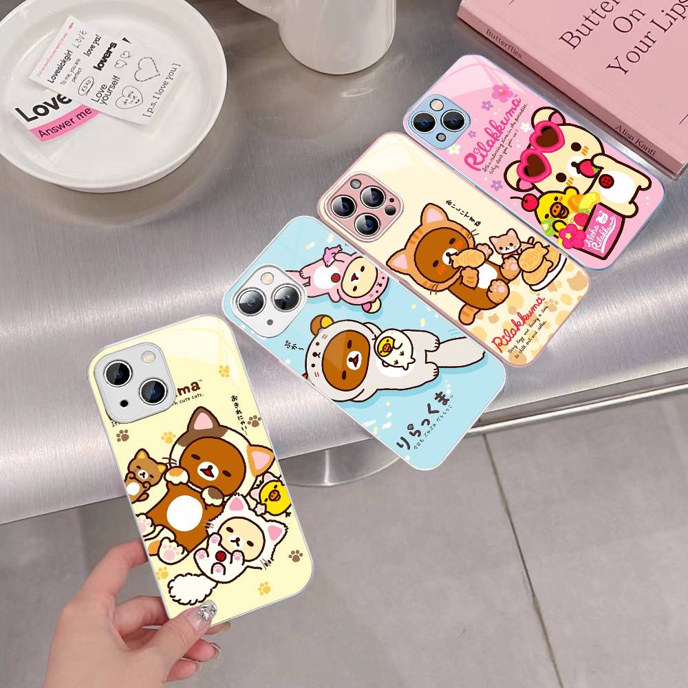 Рилаккума Аниме Милый Мультяшный Закаленное Стекло Для Iphone 14 13 12 11 Pro Mini XS MAX 14Plus X XS XR Чехлы