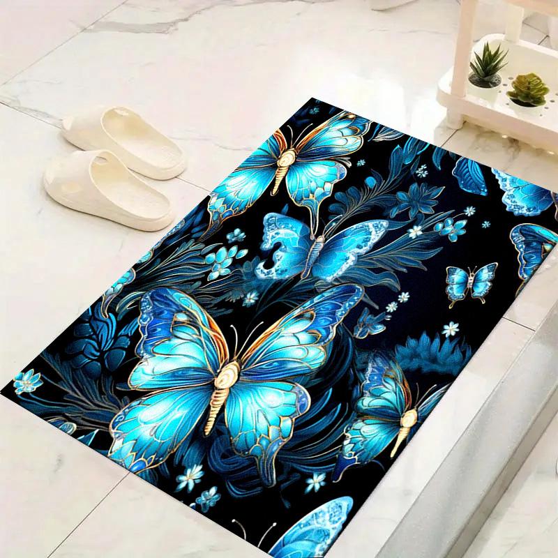 Dreamy Blue Butterfly Carpet Rug for Living Room Bedroom Home Sofa Decoration,Kids play Non-slip Floor Mat