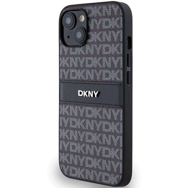Dkny Leather Mono Stripe & Metal Logo Case For Iphone 15 Plus / 14 Plus - Black
