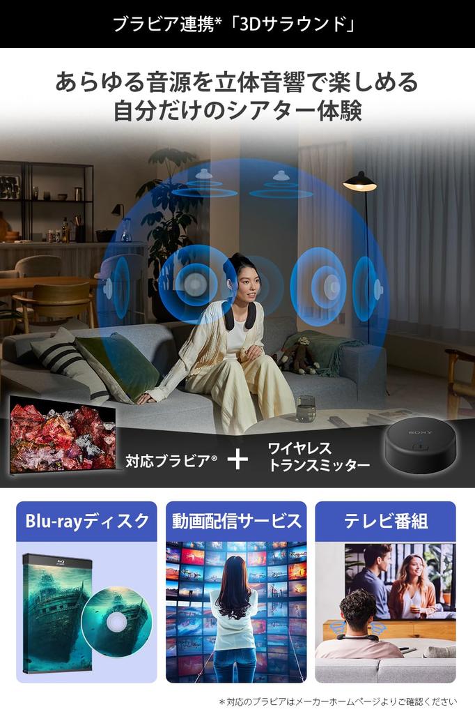 Sony BRAVIA Theatre U Wireless Neckband Speaker surround IPX4 battery simultaneous connection to two wired compatible with and HT-AN7 (360° sound,