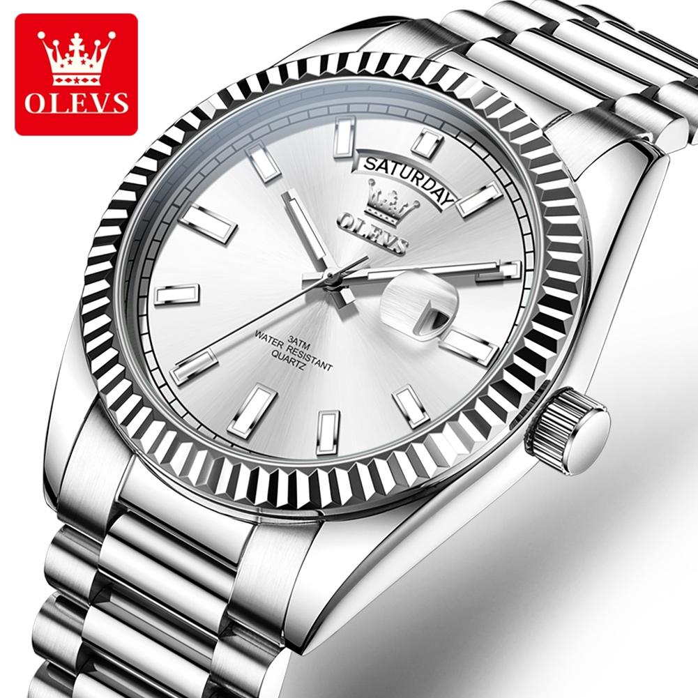 OLEVS Top Brand Men Watch Fashion Week Date Quartz Watches Mens Luxury Stainless Steel Waterproof Luminous Business Wristwatch