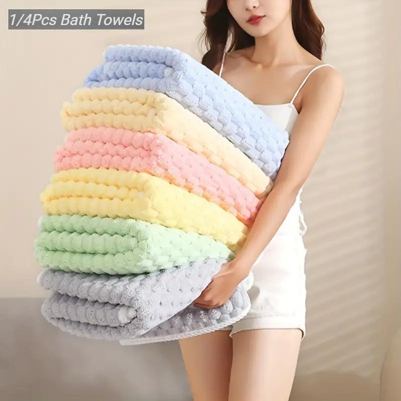 1/4PCS Adult Super Absorbent Ultra-fine Fiber Towel, Quick Drying Texture Towel, Soft Home Thickened Coral Velvet Bath Towel